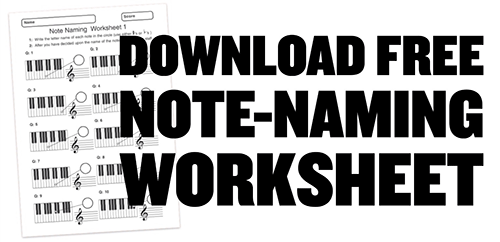free printable PDF music theory worksheet on note naming