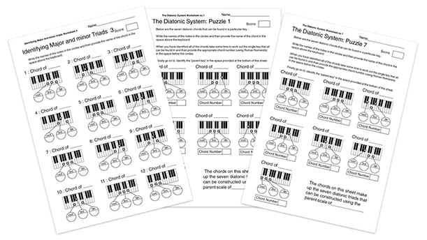 Music Theory diatonic chord system PDF worksheets to download and print