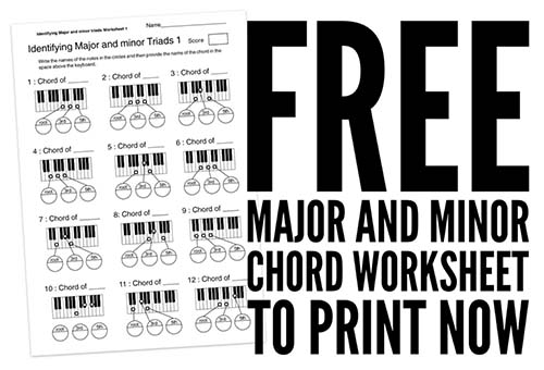 free music theory worksheet on major and minor chords