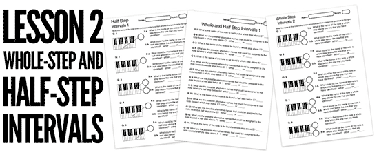 intervals PDF worksheets to print for a first music theory lesson